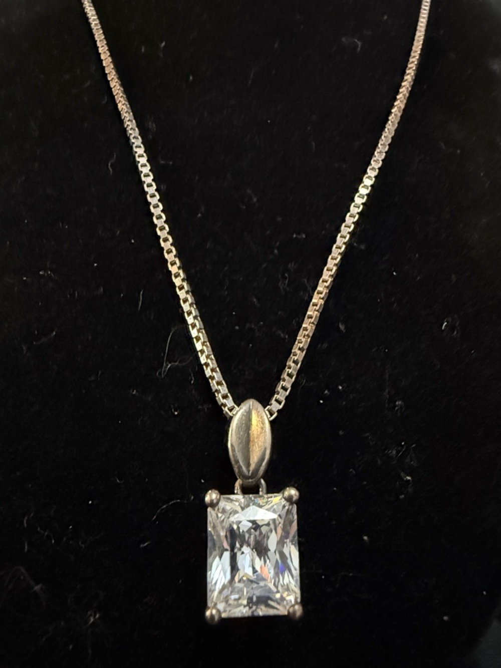 Elegant‎ 925 Silver Rectangle CZ Pendant Necklace - White